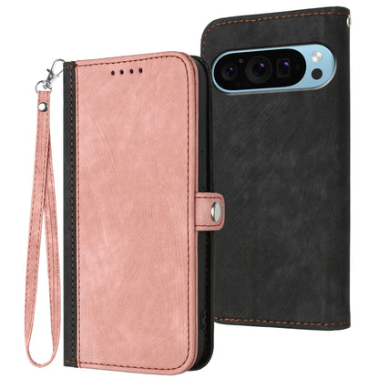 For Google Pixel 9 Side Buckle Double Fold Hand Strap Leather Phone Case(Pink) - Google Cases by buy2fix | Online Shopping UK | buy2fix