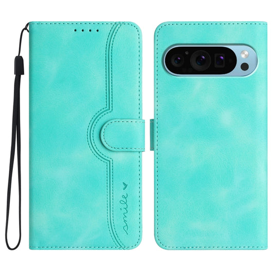 For Google Pixel 9 Pro Heart Pattern Skin Feel Leather Phone Case(Light Blue) - Google Cases by buy2fix | Online Shopping UK | buy2fix