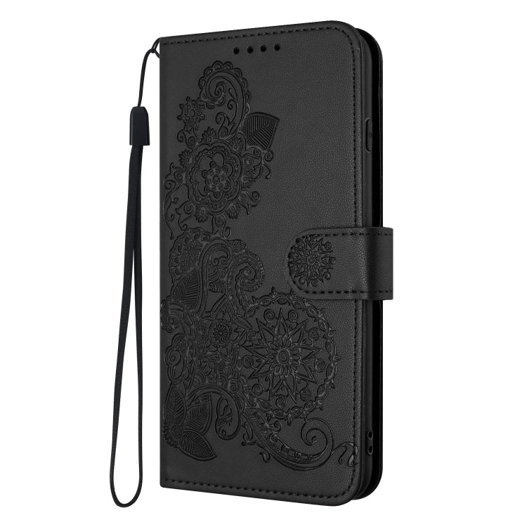 For Google Pixel 9 Pro Datura Flower Embossed Flip Leather Phone Case(Black) - Google Cases by buy2fix | Online Shopping UK | buy2fix