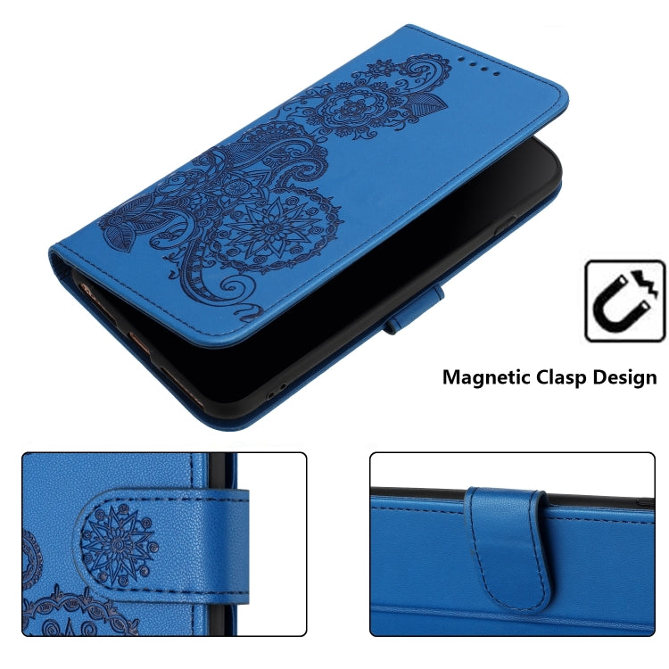 For Google Pixel 9 Datura Flower Embossed Flip Leather Phone Case(Blue) - Google Cases by buy2fix | Online Shopping UK | buy2fix