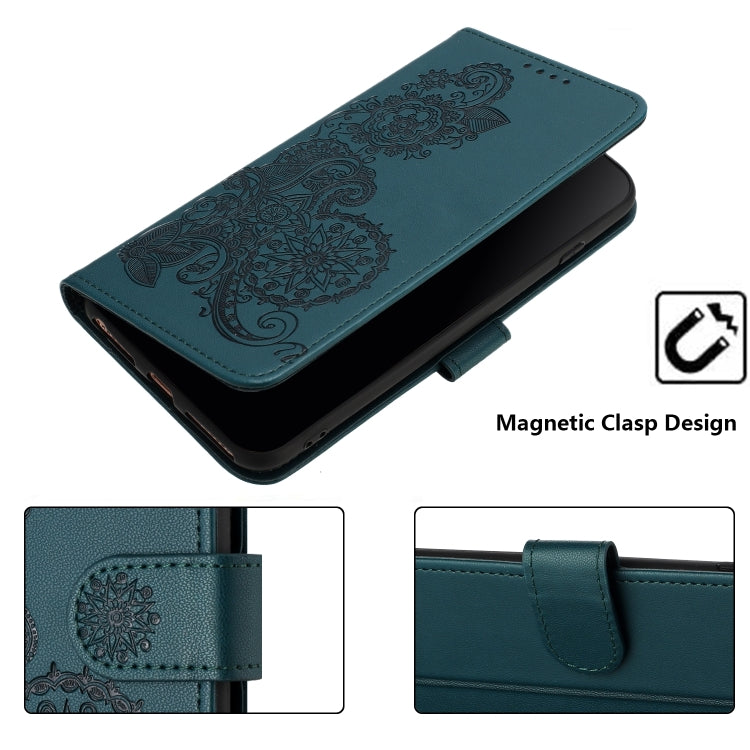 For Google Pixel 9 Datura Flower Embossed Flip Leather Phone Case(Dark Green) - Google Cases by buy2fix | Online Shopping UK | buy2fix