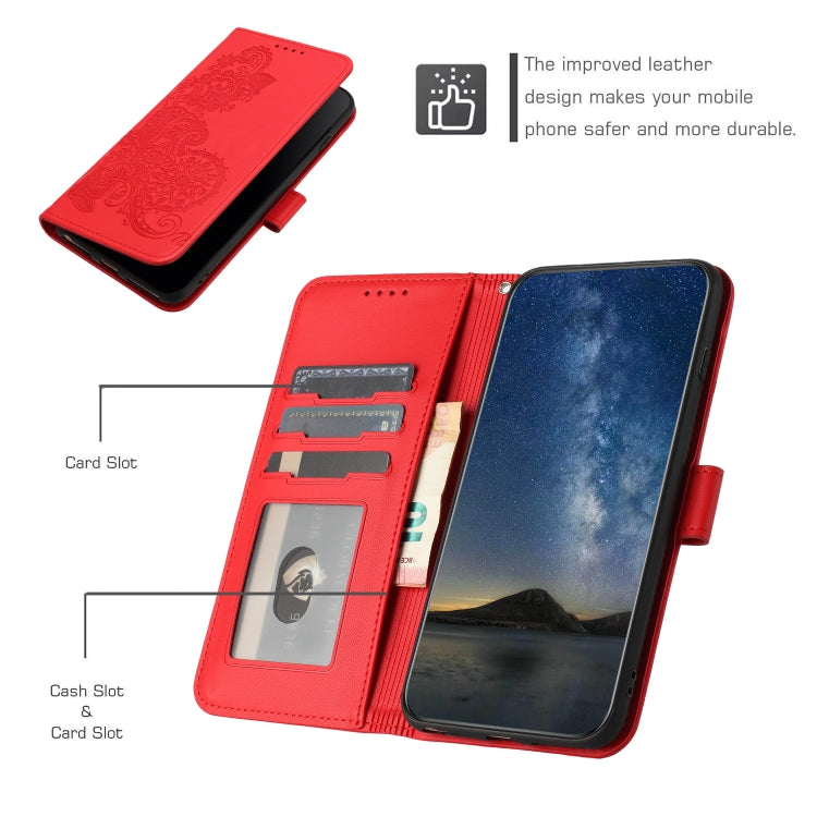For Xiaomi 14 Pro Datura Flower Embossed Flip Leather Phone Case(Red) - 14 Pro Cases by buy2fix | Online Shopping UK | buy2fix