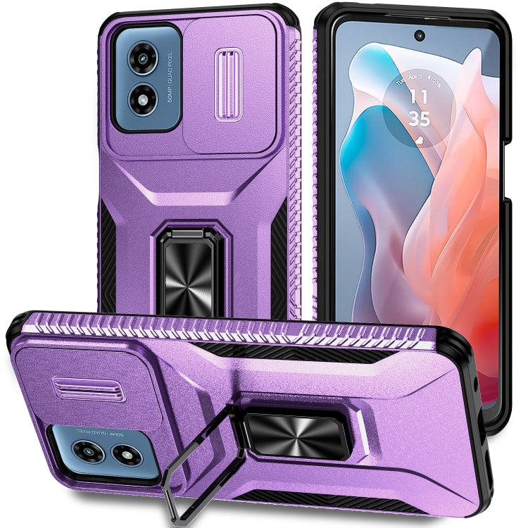 For Motorola Moto G Play 2024 Sliding Camshield Holder Phone Case(Purple) - Motorola Cases by buy2fix | Online Shopping UK | buy2fix