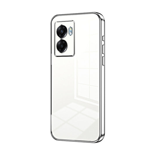 For OPPO A57 5G Transparent Plating Fine Hole Phone Case(Silver) - OPPO Cases by buy2fix | Online Shopping UK | buy2fix