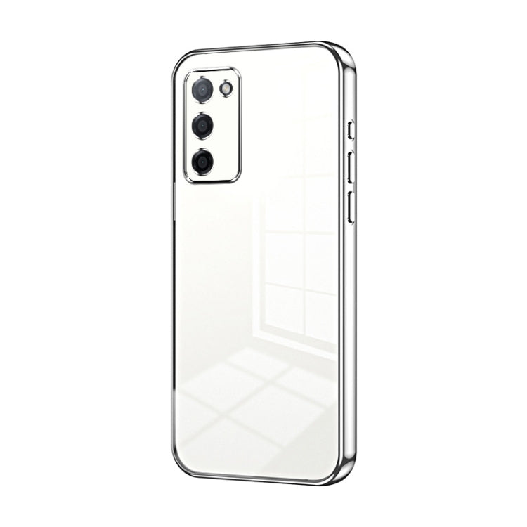 For OPPO A55 5G / A56 / A53s 5G Transparent Plating Fine Hole Phone Case(Silver) - OPPO Cases by buy2fix | Online Shopping UK | buy2fix