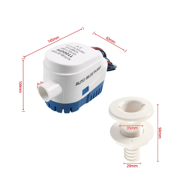 12V-1100GPH Yacht Automatic Bilge Pump with Drain Pipe - Marine Accessories & Parts by buy2fix | Online Shopping UK | buy2fix