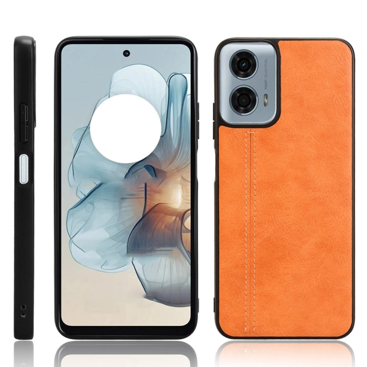 For Motorola Moto G Power 5G 2024 Cow Pattern Sewing Back Cover Phone Case(Orange) - Motorola Cases by buy2fix | Online Shopping UK | buy2fix