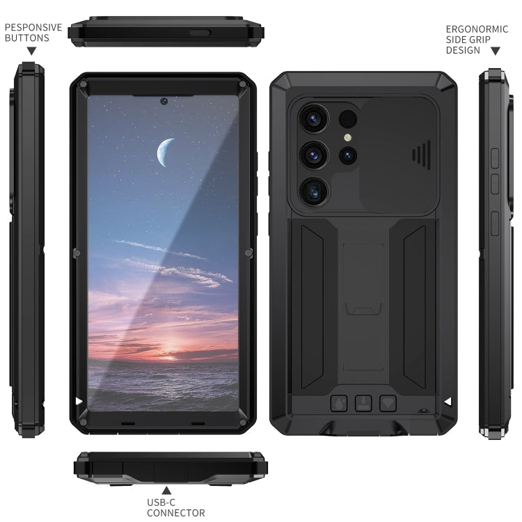 For Samsung Galaxy S24 Ultra 5G R-JUST Sliding Camera Life Waterproof Holder Phone Case(Black) - Galaxy S24 Ultra 5G Cases by R-JUST | Online Shopping UK | buy2fix