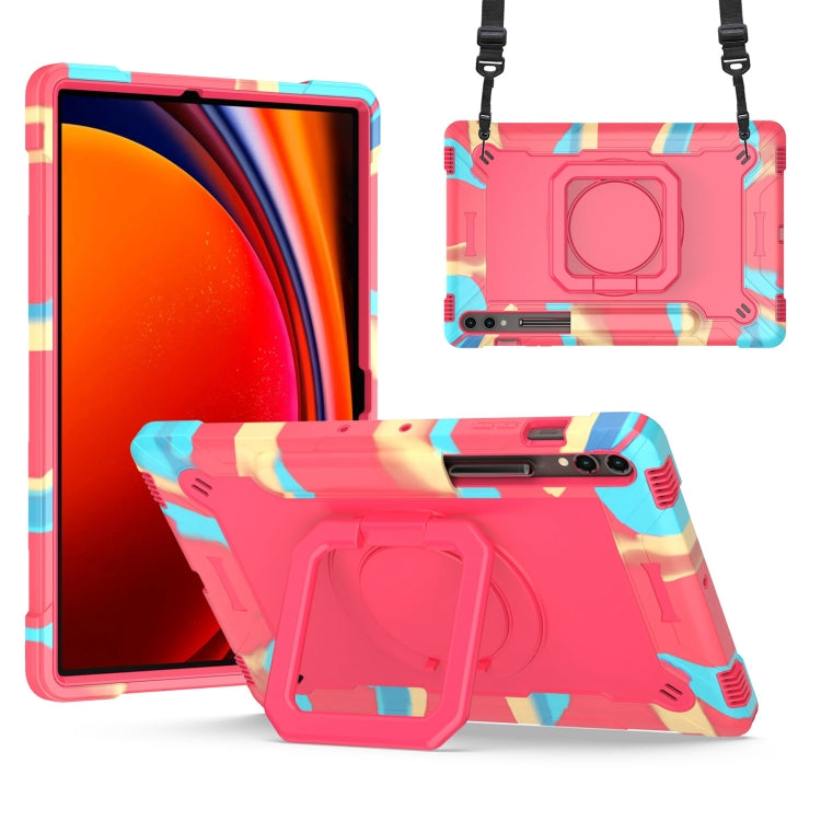 For Samsung Galaxy Tab S9 FE+ / S9+ Handle Robot Silicone Hybrid PC Tablet Case(Camouflage Rose Red) - Galaxy Tab S9+ Cases by buy2fix | Online Shopping UK | buy2fix