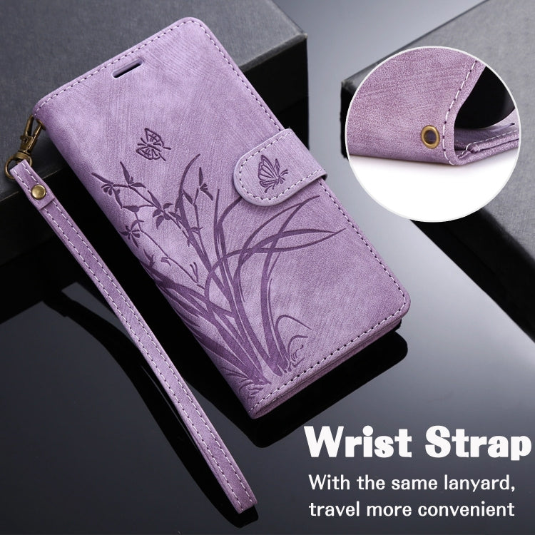 For iPhone 16 Orchid Butterfly Embossed Leather Phone Case(Purple) - iPhone 16 Cases by buy2fix | Online Shopping UK | buy2fix