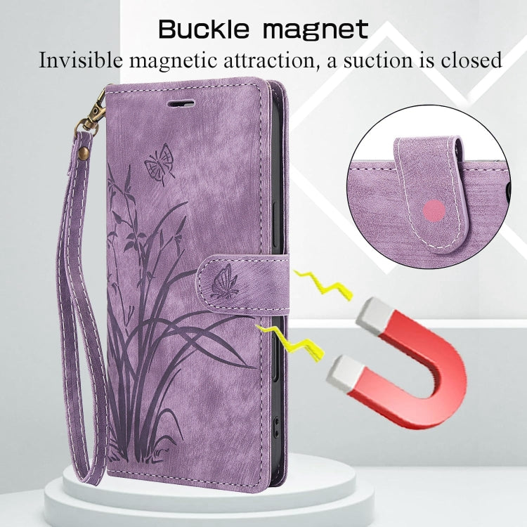 For iPhone 16 Orchid Butterfly Embossed Leather Phone Case(Purple) - iPhone 16 Cases by buy2fix | Online Shopping UK | buy2fix