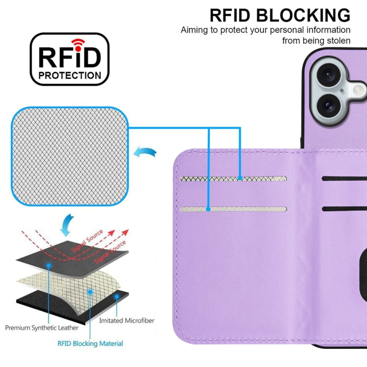 For iPhone 16 Plus Rhombic Texture Card Bag RFID Phone Case with Long Lanyard(Light Purple) - iPhone 16 Plus Cases by buy2fix | Online Shopping UK | buy2fix