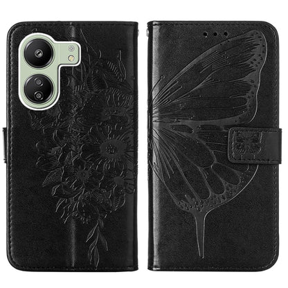 For Xiaomi Redmi 13C Embossed Butterfly Leather Phone Case(Black) - 13C Cases by buy2fix | Online Shopping UK | buy2fix