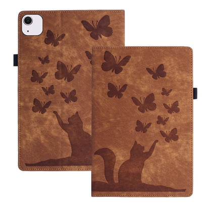 For iPad Air 11 2024 / Pro 11 2021 / 2020 Butterfly Cat Embossing Leather Tablet Case(Brown) - iPad Air 11 2024 Cases by buy2fix | Online Shopping UK | buy2fix