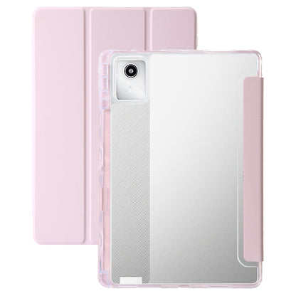 For Lenovo Tab M11 /Xiaoxin Pad 11 2024 Clear Acrylic 3-Fold Leather Tablet Case(Pink) - Lenovo by buy2fix | Online Shopping UK | buy2fix