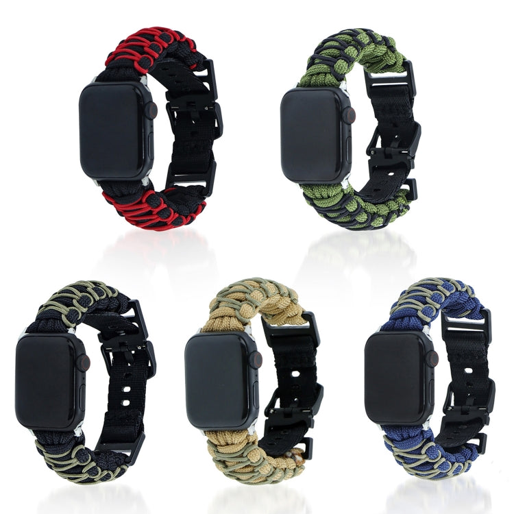 For Apple Watch Ultra 2 49mm Dual-layer Braided Paracord Buckle Watch Band(Black Army Green) - Watch Bands by buy2fix | Online Shopping UK | buy2fix