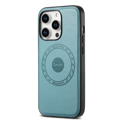 For iPhone 15 Plus Denior Cowhide Texture Leather MagSafe Phone Case(Blue) - iPhone 15 Plus Cases by Denior | Online Shopping UK | buy2fix