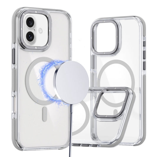 For iPhone 16 Dual-Color Clear Acrylic Hybrid TPU MagSafe Phone Case(Grey) - iPhone 16 Cases by buy2fix | Online Shopping UK | buy2fix