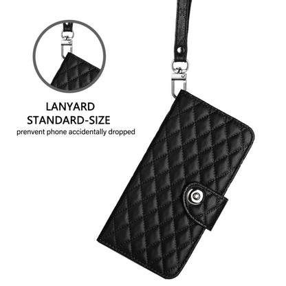 For iPhone 16 Pro Max Rhombic Texture Flip Leather Phone Case with Lanyard(Black) - iPhone 16 Pro Max Cases by buy2fix | Online Shopping UK | buy2fix