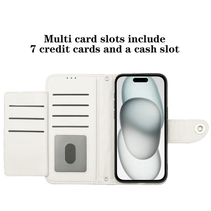 For iPhone 16 Pro Max Rhombic Texture Flip Leather Phone Case with Lanyard(White) - iPhone 16 Pro Max Cases by buy2fix | Online Shopping UK | buy2fix