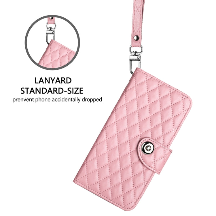 For Google Pixel 9 / Pixel 9 Pro Rhombic Texture Flip Leather Phone Case with Lanyard(Pink) - Google Cases by buy2fix | Online Shopping UK | buy2fix