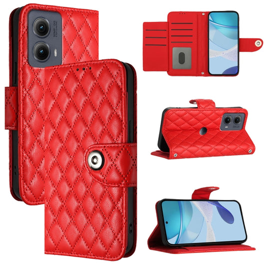 For Motorola Edge 2024 Rhombic Texture Flip Leather Phone Case with Lanyard(Red) - Motorola Cases by buy2fix | Online Shopping UK | buy2fix