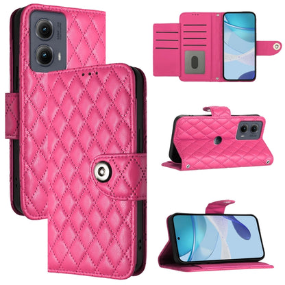 For Motorola Edge 2024 Rhombic Texture Flip Leather Phone Case with Lanyard(Rose Red) - Motorola Cases by buy2fix | Online Shopping UK | buy2fix