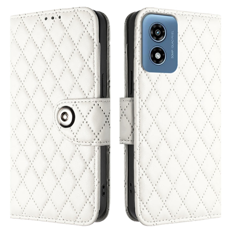 For Motorola Moto G 5G 2024 Global Rhombic Texture Flip Leather Phone Case with Lanyard(White) - Motorola Cases by buy2fix | Online Shopping UK | buy2fix