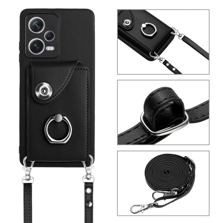 For Xiaomi Redmi Note 12 Pro 5G Global Organ Card Bag Ring Holder Phone Case with Long Lanyard(Black) - Xiaomi Cases by buy2fix | Online Shopping UK | buy2fix