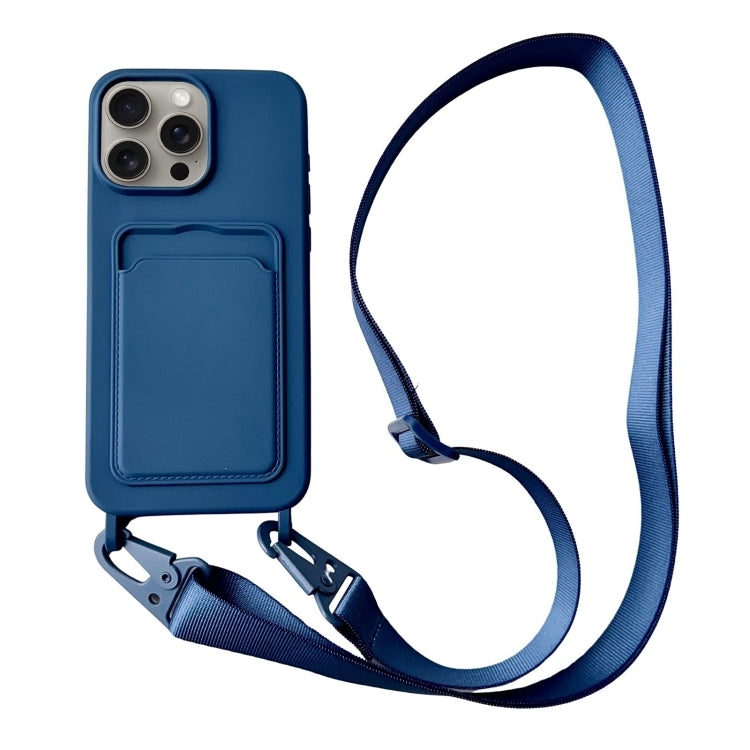 For iPhone 16 Pro Max Card Slot Liquid Silicone Phone Case with Lanyard(Royal Blue) - iPhone 16 Pro Max Cases by buy2fix | Online Shopping UK | buy2fix