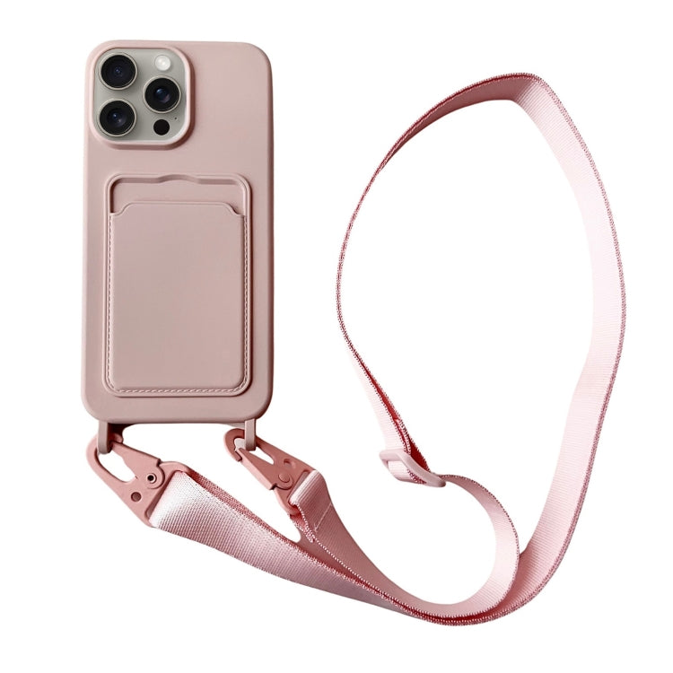 For iPhone 16 Pro Card Slot Liquid Silicone Phone Case with Lanyard(Light Pink) - iPhone 16 Pro Cases by buy2fix | Online Shopping UK | buy2fix