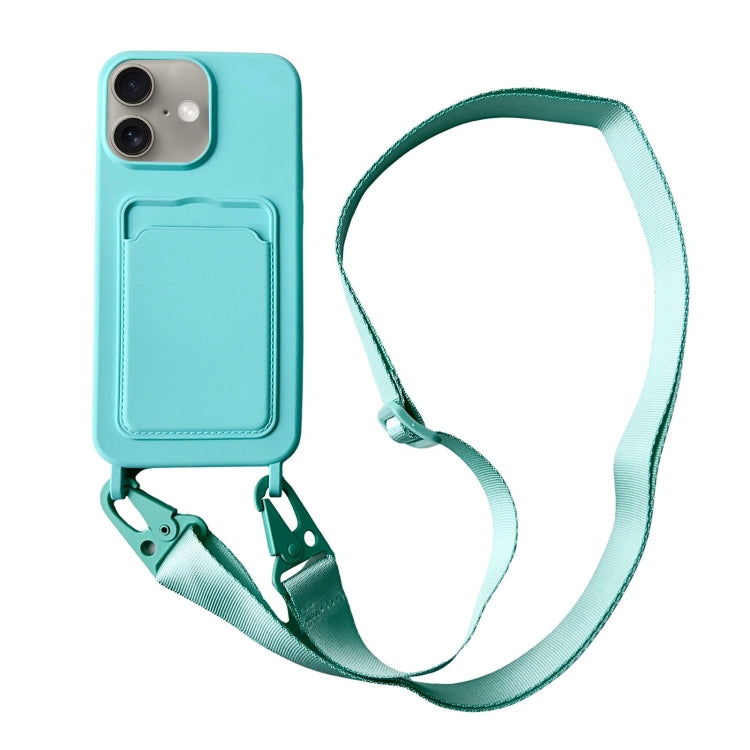 For iPhone 16 Plus Card Slot Liquid Silicone Phone Case with Lanyard(Mint Green) - iPhone 16 Plus Cases by buy2fix | Online Shopping UK | buy2fix