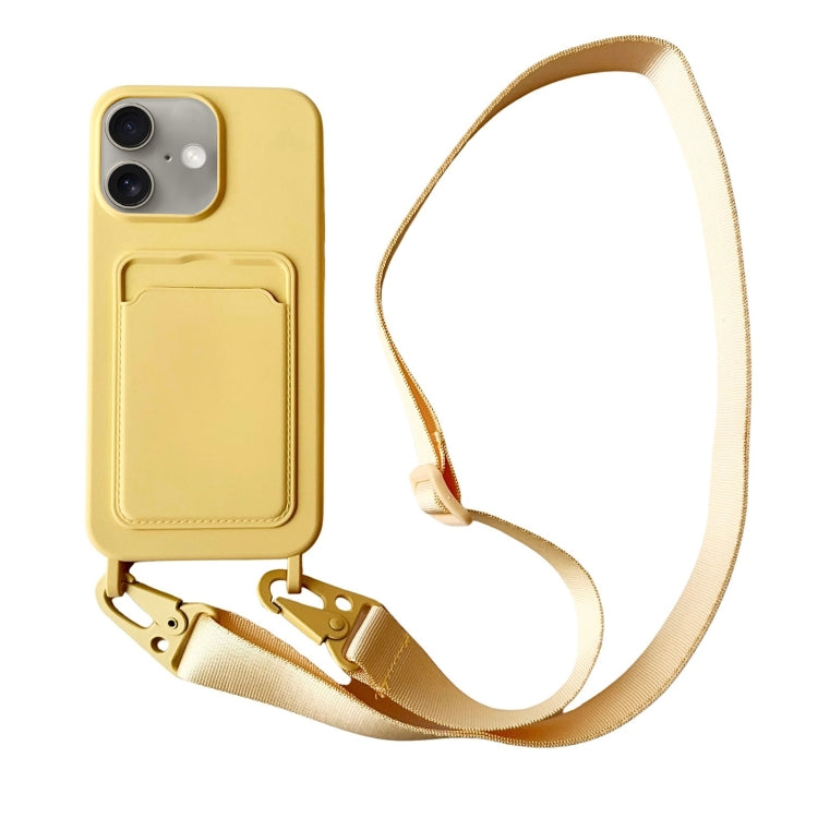 For iPhone 16 Plus Card Slot Liquid Silicone Phone Case with Lanyard(Yellow) - iPhone 16 Plus Cases by buy2fix | Online Shopping UK | buy2fix