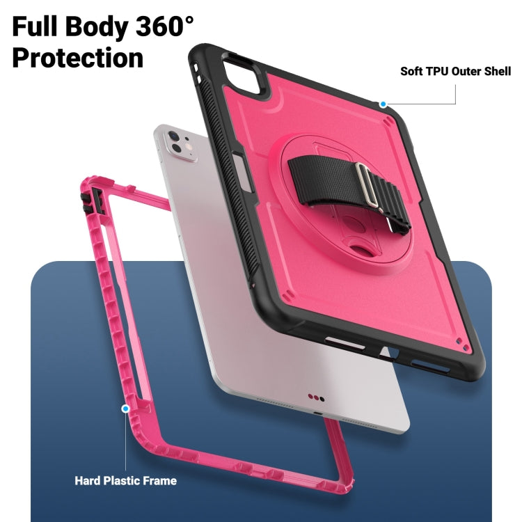 For iPad Pro 11 2024 Honeycomb Hand Grip Turntable Stand Tablet Case(Rose Red) - iPad Pro 11 2024 Cases by buy2fix | Online Shopping UK | buy2fix