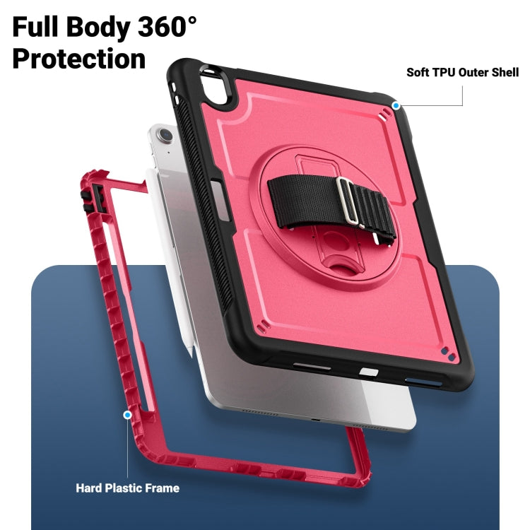 For iPad Air 11 2024 Honeycomb Hand Grip Turntable Stand Tablet Case(Rose Red) - iPad Air 11 2024 Cases by buy2fix | Online Shopping UK | buy2fix