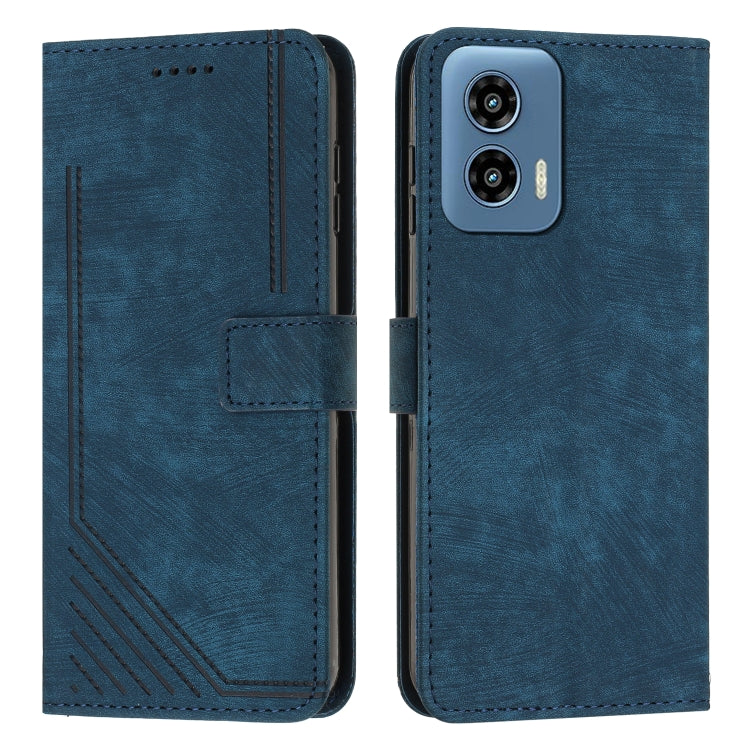 For Motorola Moto G Play 5G 2024 / G 5G 2024 Skin Feel Stripe Pattern Leather Phone Case with Long Lanyard(Blue) - Motorola Cases by buy2fix | Online Shopping UK | buy2fix