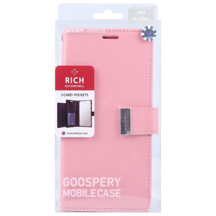 For Samsung Galaxy S24+ 5G GOOSPERY RICH DIARY Crazy Horse Texture Leather Phone Case(Pink) - Galaxy S24+ 5G Cases by GOOSPERY | Online Shopping UK | buy2fix