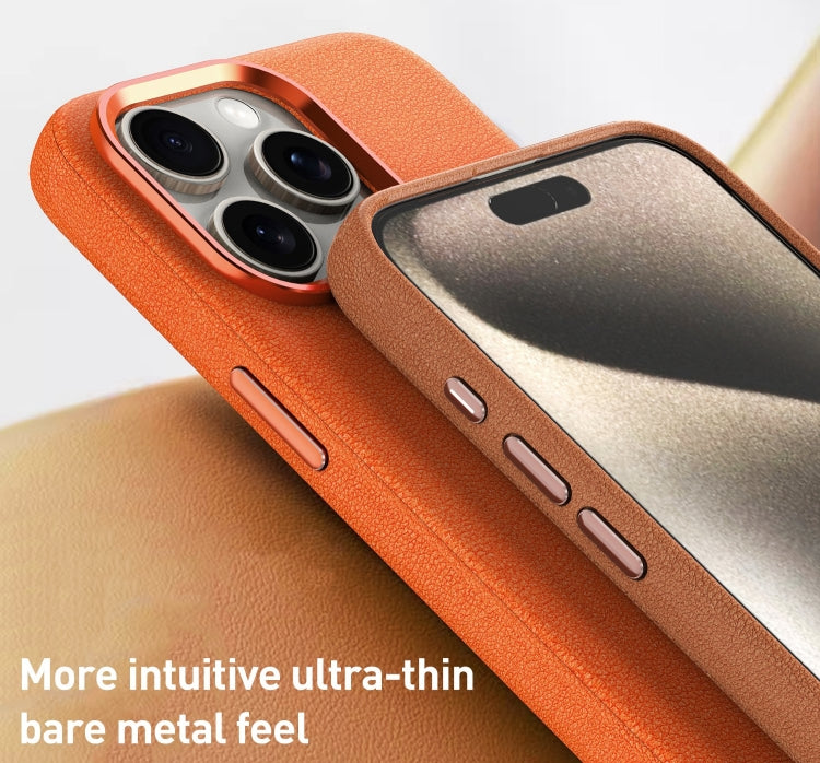 For iPhone 13 Pro Metal Lens Frame Leather Magsafe Full Coverage Shockproof Phone Case(Brown) - iPhone 13 Pro Cases by buy2fix | Online Shopping UK | buy2fix