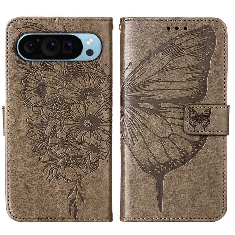 For Google Pixel 9 Embossed Butterfly Leather Phone Case(Grey) - Google Cases by buy2fix | Online Shopping UK | buy2fix