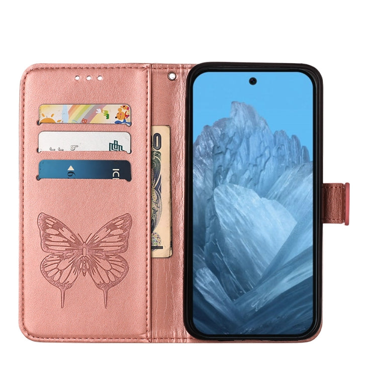 For Google Pixel 9 Embossed Butterfly Leather Phone Case(Rose Gold) - Google Cases by buy2fix | Online Shopping UK | buy2fix