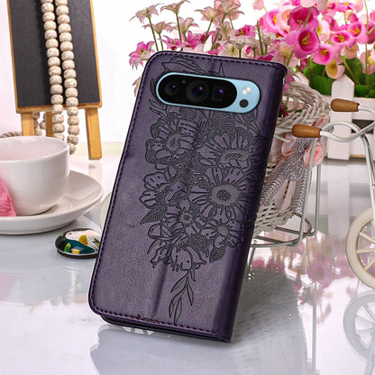 For Google Pixel 9 Embossed Butterfly Leather Phone Case(Dark Purple) - Google Cases by buy2fix | Online Shopping UK | buy2fix