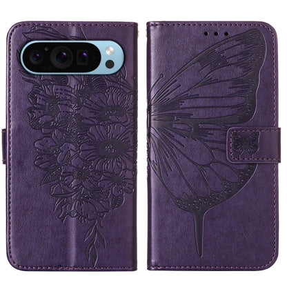 For Google Pixel 9 Embossed Butterfly Leather Phone Case(Dark Purple) - Google Cases by buy2fix | Online Shopping UK | buy2fix