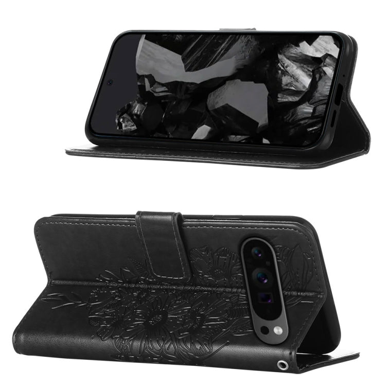 For Google Pixel 9 Pro Embossed Butterfly Leather Phone Case(Black) - Google Cases by buy2fix | Online Shopping UK | buy2fix