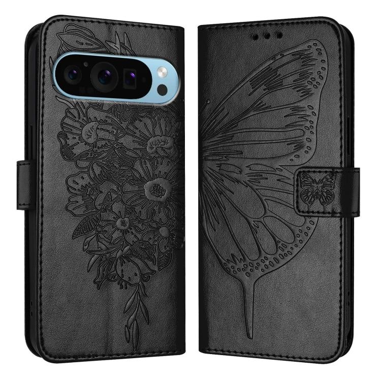 For Google Pixel 9 Pro XL Embossed Butterfly Leather Phone Case(Black) - Google Cases by buy2fix | Online Shopping UK | buy2fix