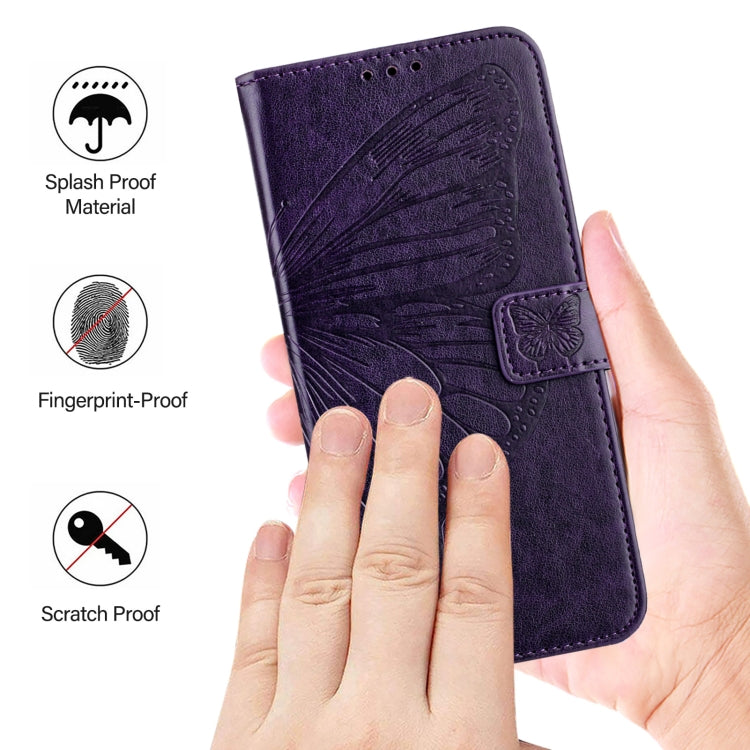 For Google Pixel 9 Pro XL Embossed Butterfly Leather Phone Case(Dark Purple) - Google Cases by buy2fix | Online Shopping UK | buy2fix