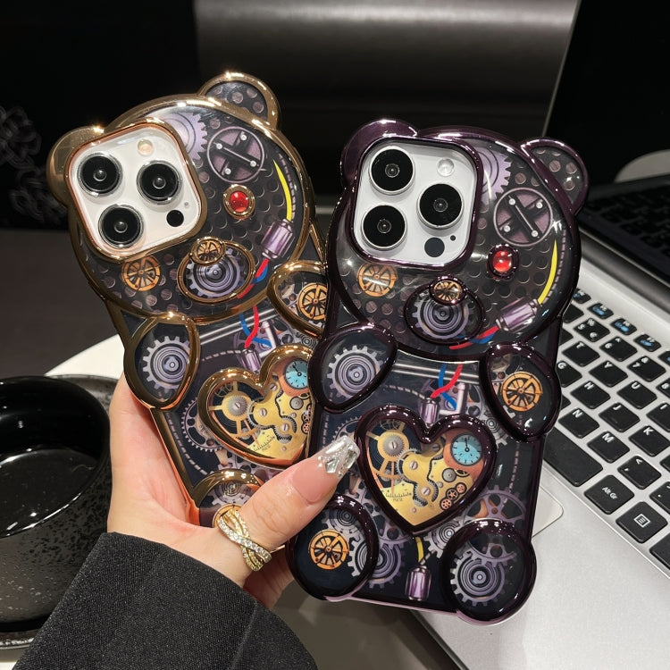 For iPhone 16 Pro Bear Shaped Embossed Electroplated TPU Phone Case(Purple) - iPhone 16 Pro Cases by buy2fix | Online Shopping UK | buy2fix