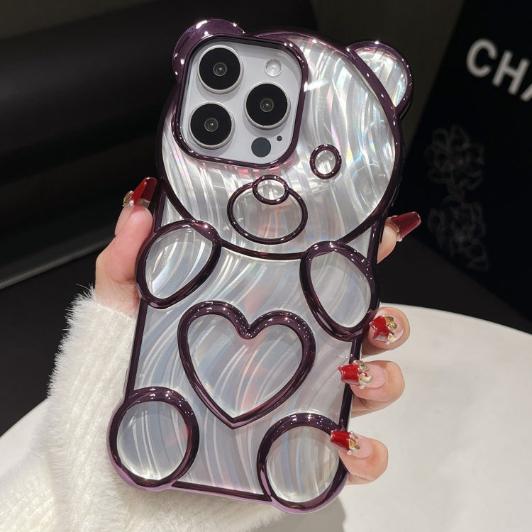 For iPhone 16 Pro Max Bear Shaped Embossed Electroplated Laser TPU Phone Case(Purple) - iPhone 16 Pro Max Cases by buy2fix | Online Shopping UK | buy2fix