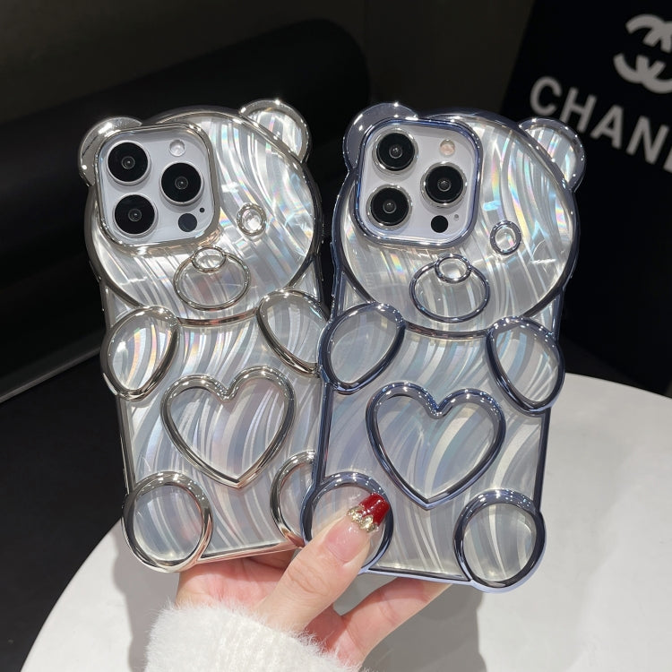 For iPhone 16 Pro Max Bear Shaped Embossed Electroplated Laser TPU Phone Case(Purple) - iPhone 16 Pro Max Cases by buy2fix | Online Shopping UK | buy2fix