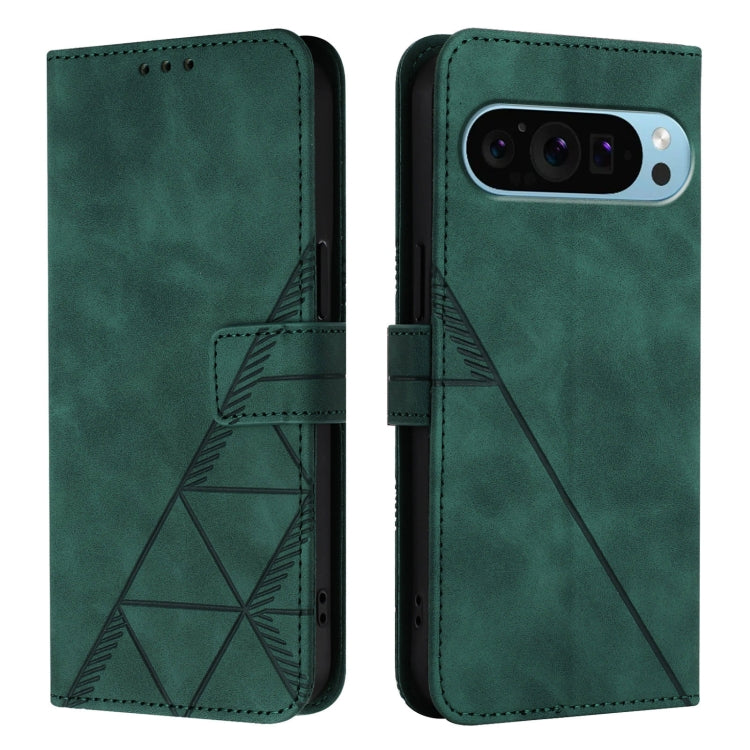 For Google Pixel 9 Pro XL Crossbody 3D Embossed Flip Leather Phone Case(Dark Green) - Google Cases by buy2fix | Online Shopping UK | buy2fix