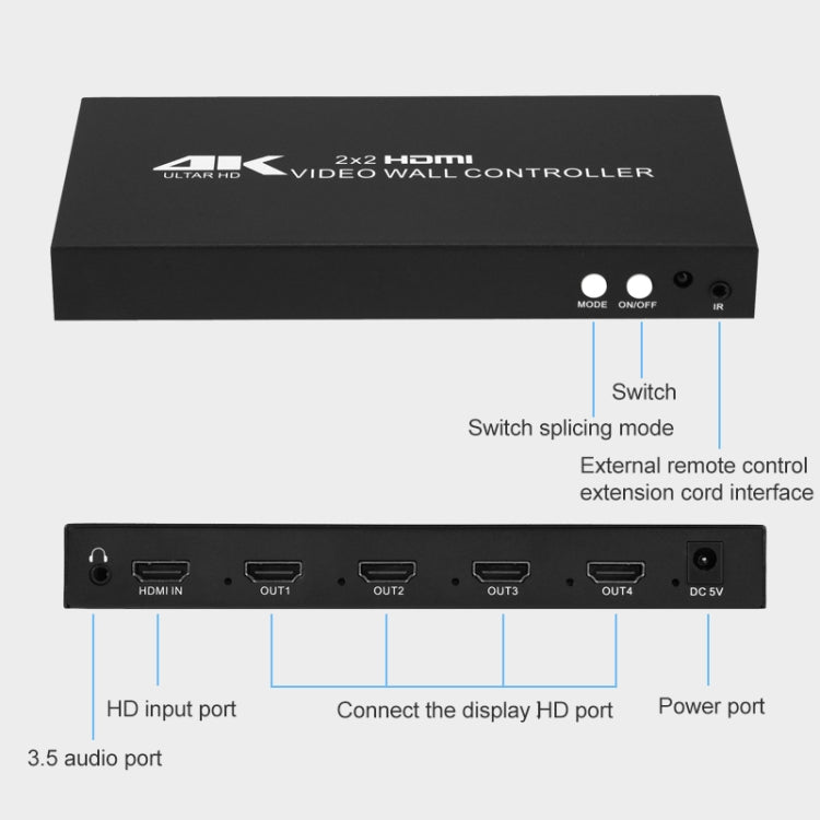 XP02 4K 2x2 HDMI Video Wall Controller Multi-screen Splicing Processor, Style:Ordinary(EU Plug) - Splitter by buy2fix | Online Shopping UK | buy2fix